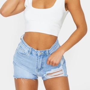 PLT Distressed Denim Mom Shorts